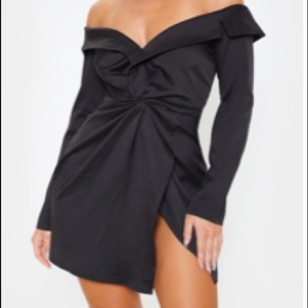 Black Bardot Knot Blazer Dress - PLT